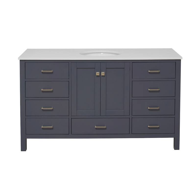KitchenBathCollection Horizon 60" Single Bathroom Vanity with Engineered White Top