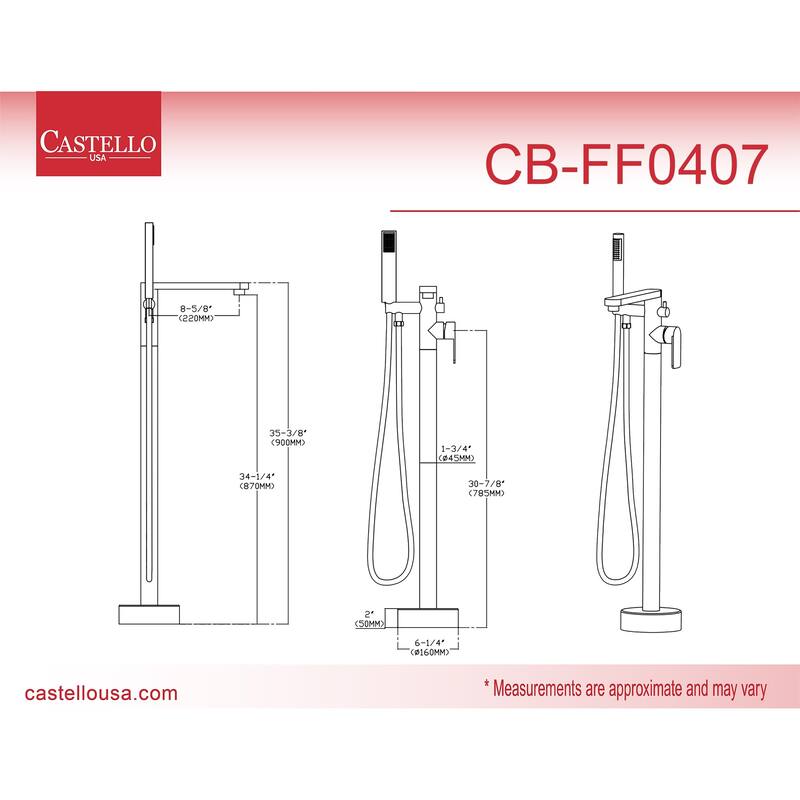 Venus Square Head Tub Filler Faucet with Handshower