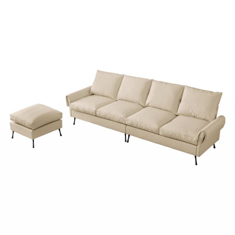 104.5"Modern Technical leather L-Shaped Sofa Couch with Convertible Ottoman