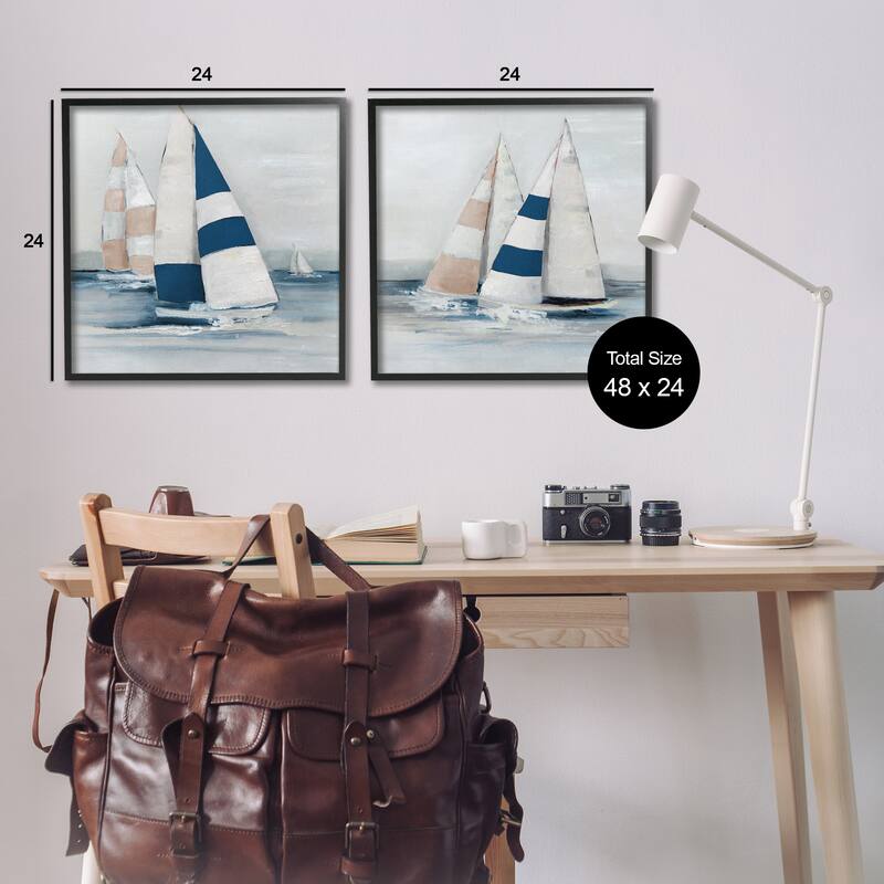 Stupell Sailboat Fleet Voyage Framed Giclee Art Design By Sally Swatland (Set of 2)