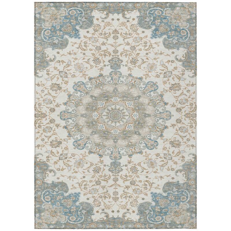 Machine Washable Indoor/ Outdoor Traditional Awaka Chantille Rug