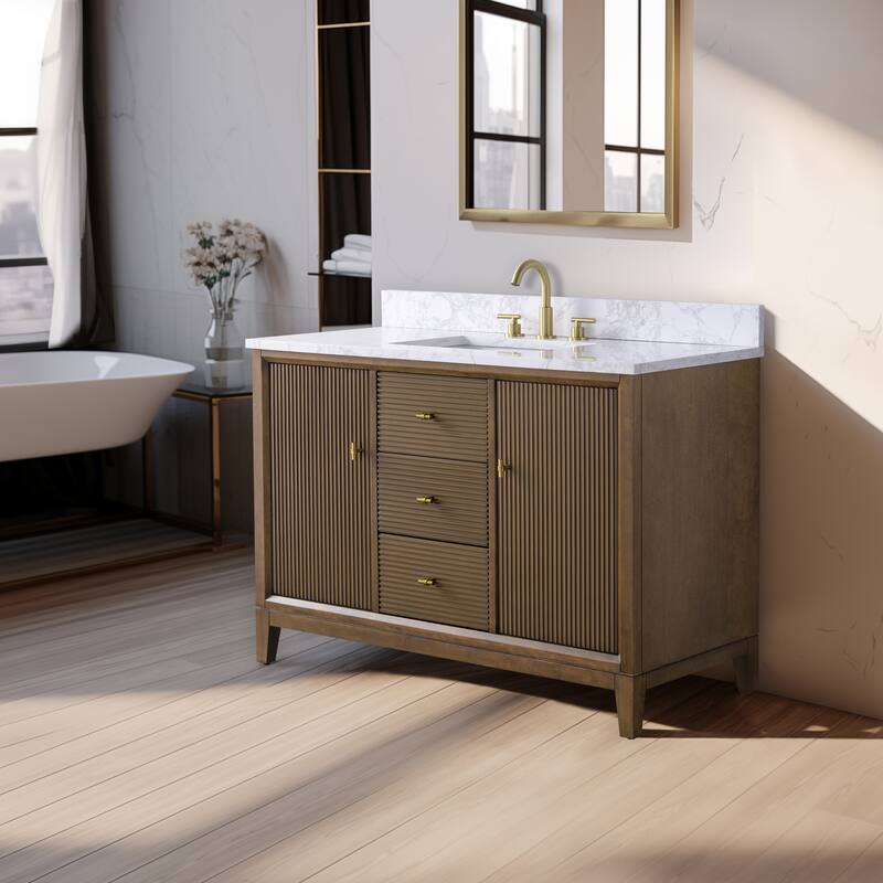 Vanity Art 48" Freestanding Bathroom Vanity with Engineered Marble Top and Sink