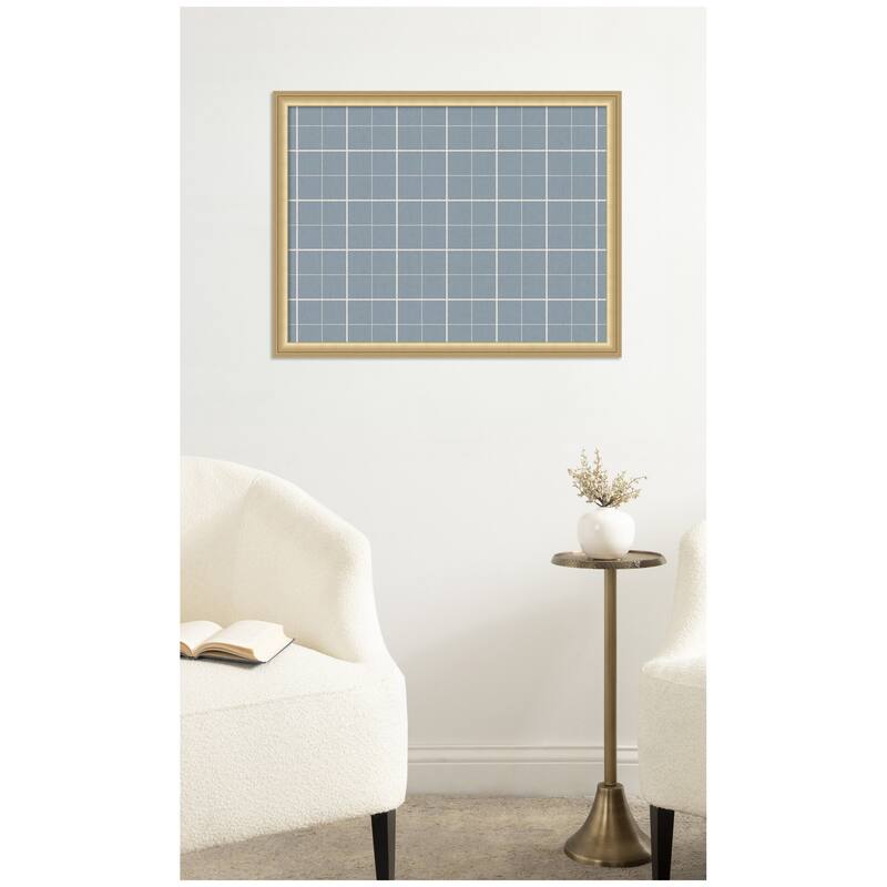 Kate and Laurel Framed Fabric Pinboard Light Blue Plaid Wall Organization
