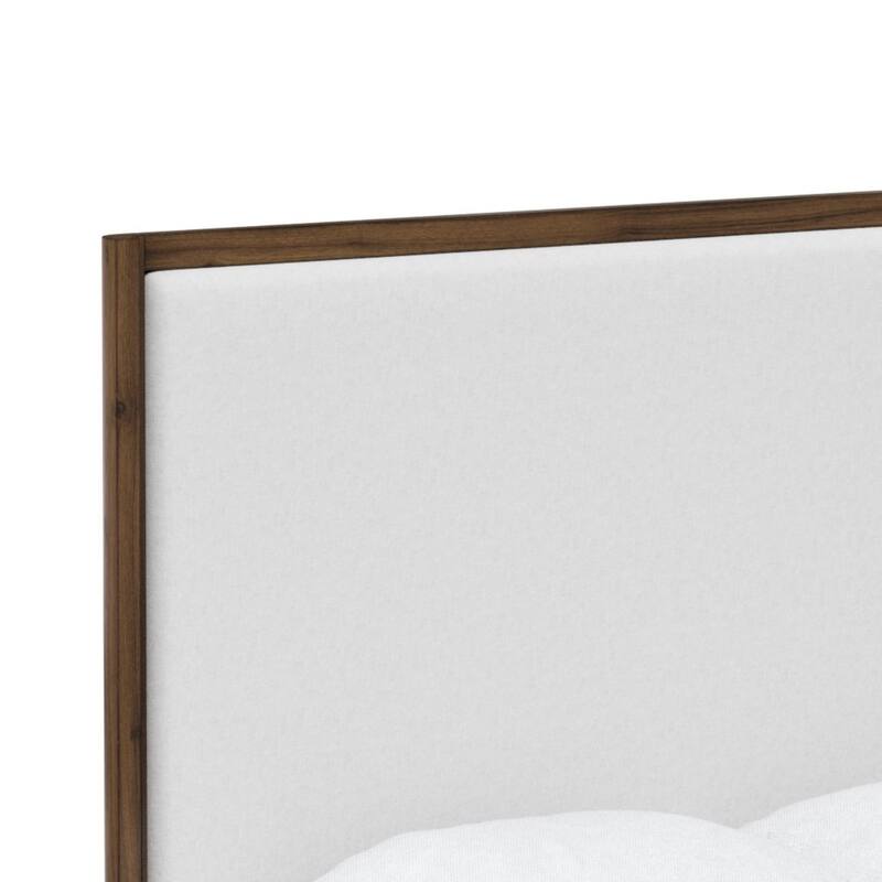 Queen Size Solid Wood Upholstered Platform Bed with Polyester Headboard and Transitional Design