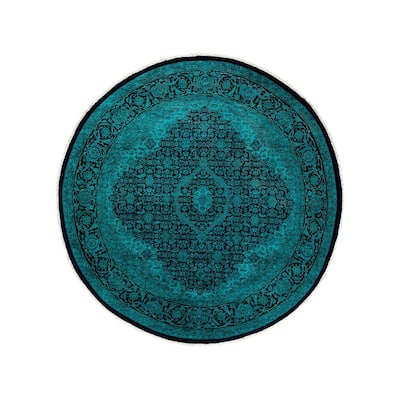 Fine Vibrance, One-of-a-Kind Hand-Knotted Area Rug - Blue, 6' 8" x 6' 9" - 6' 8" x 6' 9"