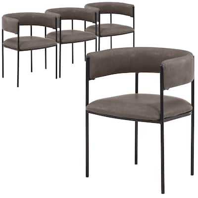 Dining Chair in Leather with Open-Back and Powder Coated Iron Legs Set of 4
