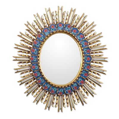 NOVICA Handmade Luxurious Bronze Gilded Reverse-Painted Glass Wall Mirror