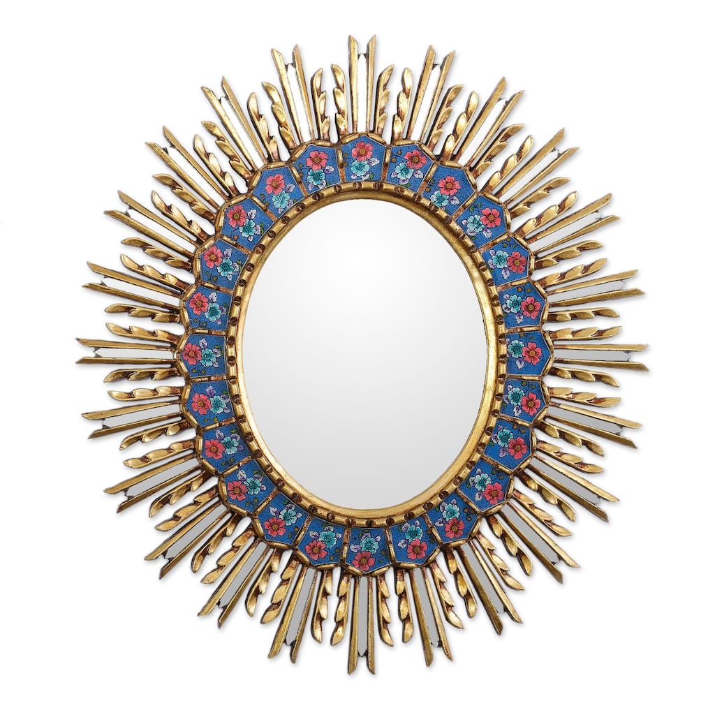 NOVICA Handmade Luxurious Bronze Gilded Reverse-Painted Glass Wall Mirror