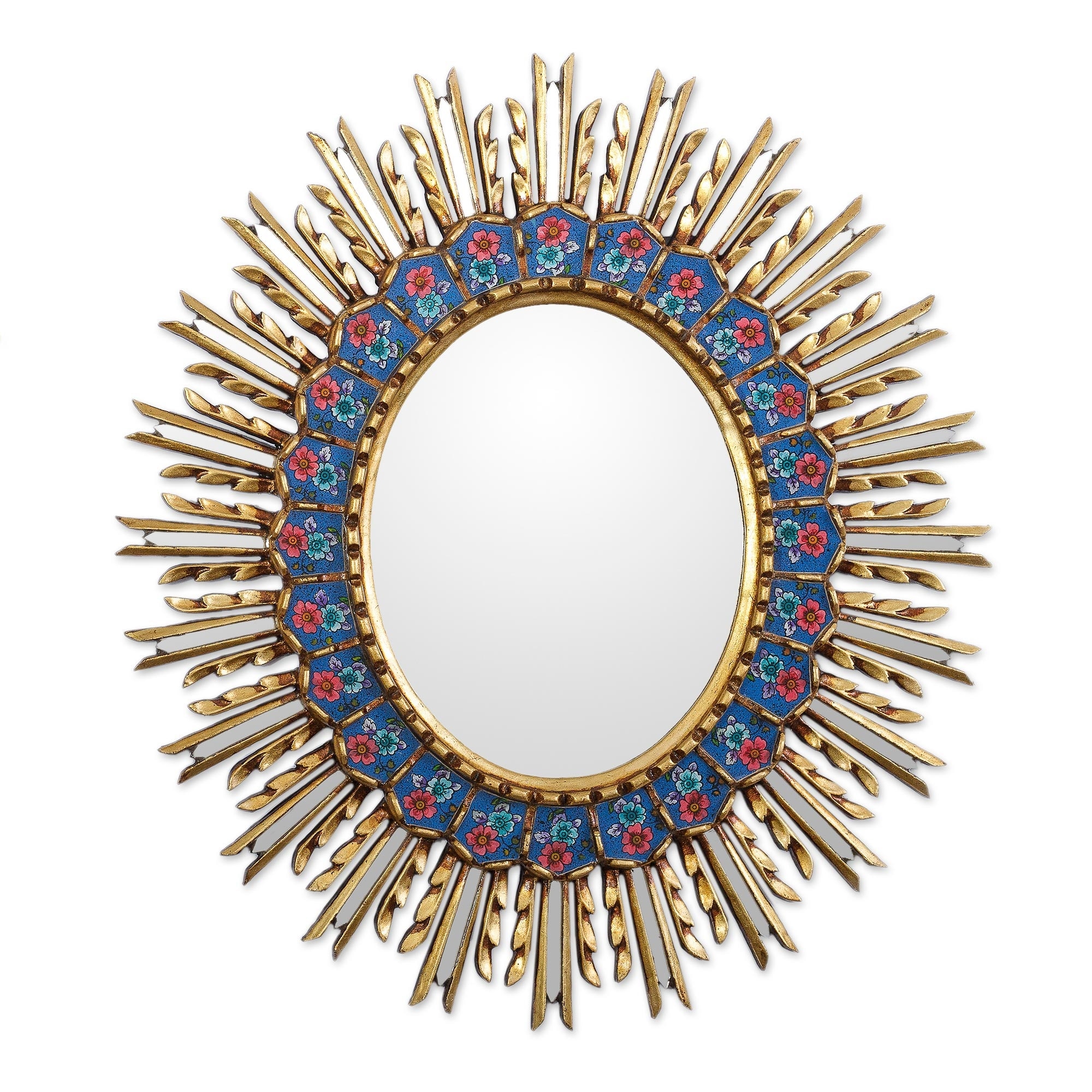 NOVICA Handmade Luxurious Bronze Gilded Reverse-Painted Glass Wall Mirror