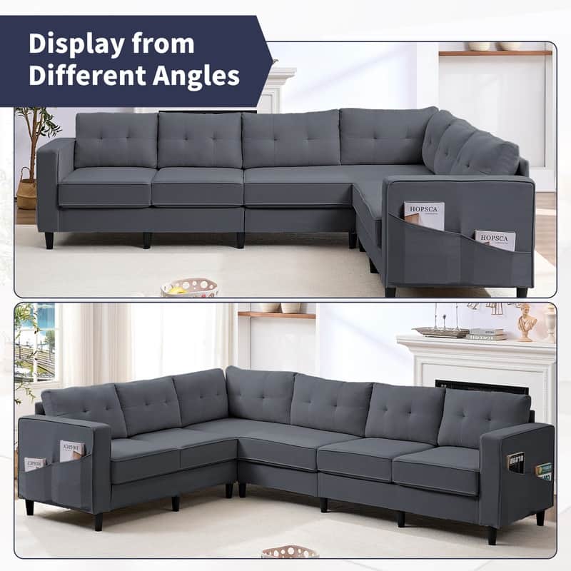Mixoy 108"Snowflake Velvet Oversized Modular Sectional Sofa,L-Shaped Sectional Sofas with Side Pocket,Large 6 Seater Corner Sofa