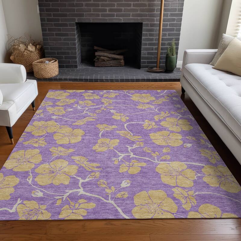 Machine Washable Indoor/ Outdoor Floral Zen Chantille Rug