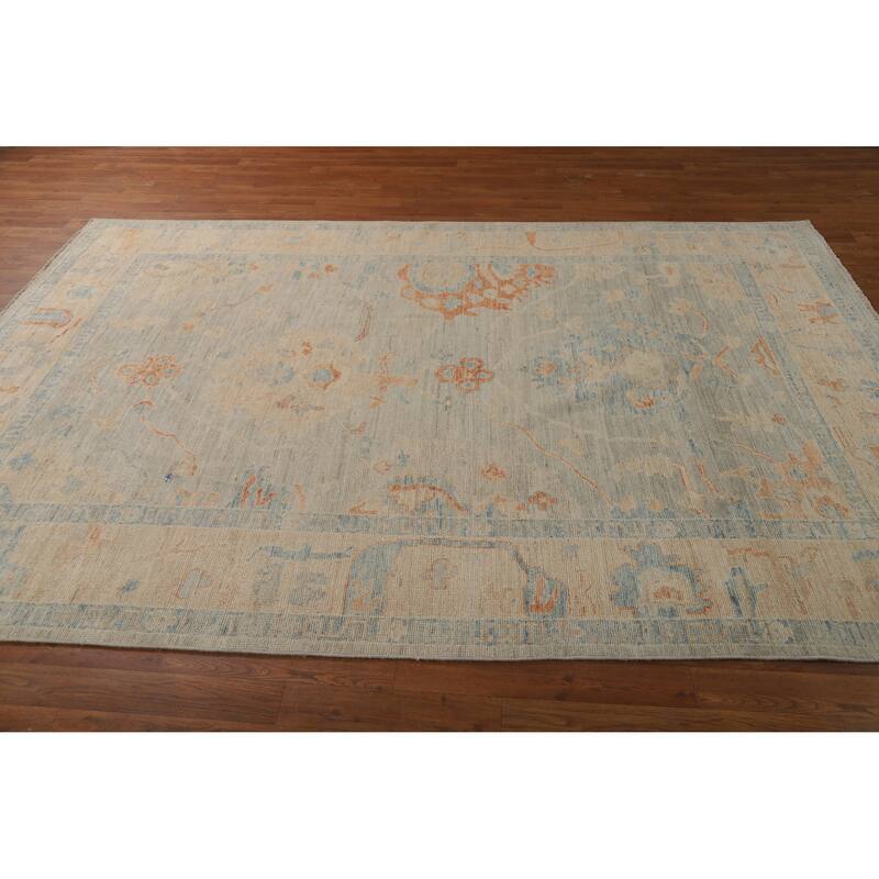 Hand Knotted Oriental 100% Wool Carpet Transitional All-Over Greys & Charcoal Oushak Area Rug - 9' 0'' X 6' 2''