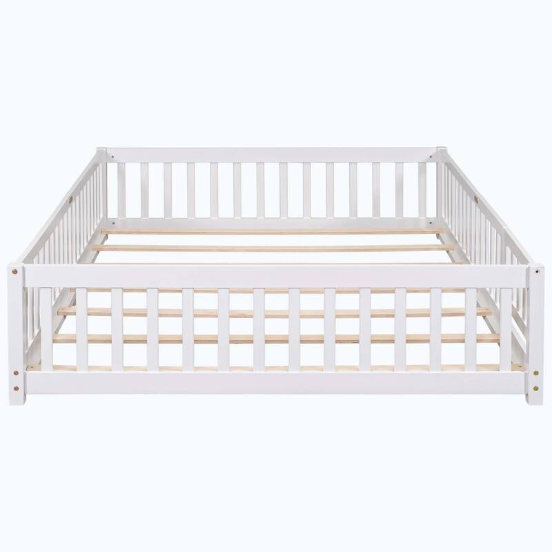 Durable Floor Platform Bed with Fence