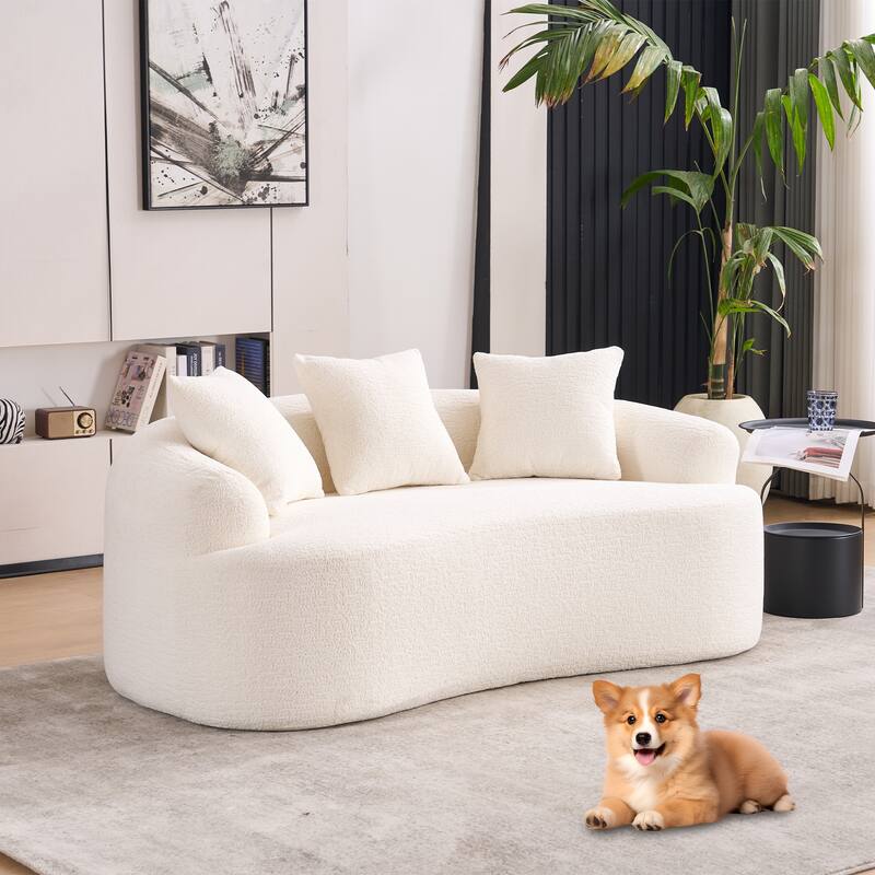 65" Classic 2-Seater Fabric Sofa with Memory Foam & 3 Pillows