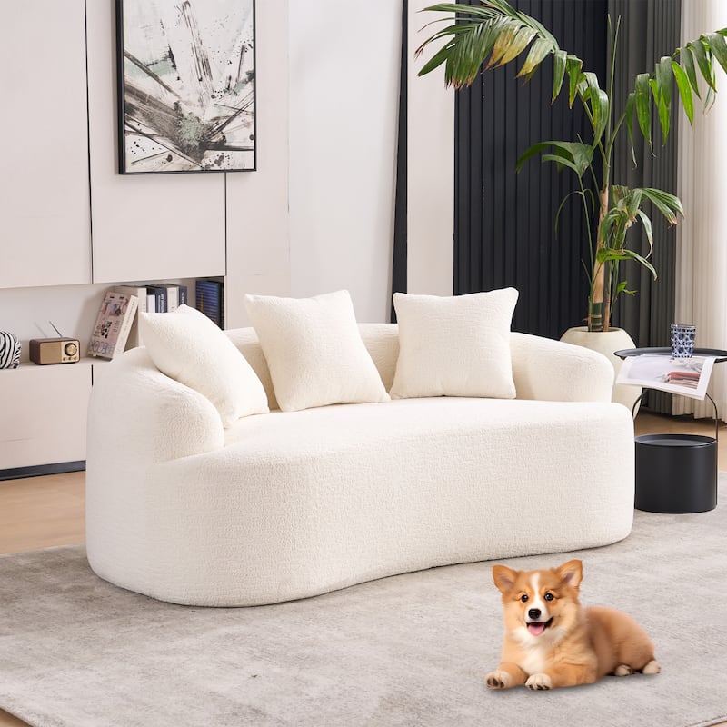 Double-Seat Sofa, Wood Grain Chenille Fabric, Full Sponge Compression Sofa,Double-Seat Compression Sofa With 3 Pillows - Beige