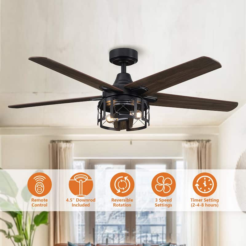52" Rustic Reversible 5-Blade Indoor Ceiling Fan with Light and Remote