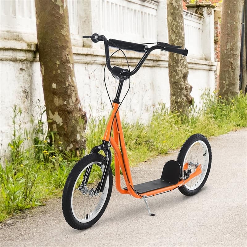 Children’s Ride-On Scooter with Soft Grip Handlebar and Anti-Slip Foot Deck for Outdoor Use - 54.75"L x 22.75"W x 35.5"-37.75"H - Orange