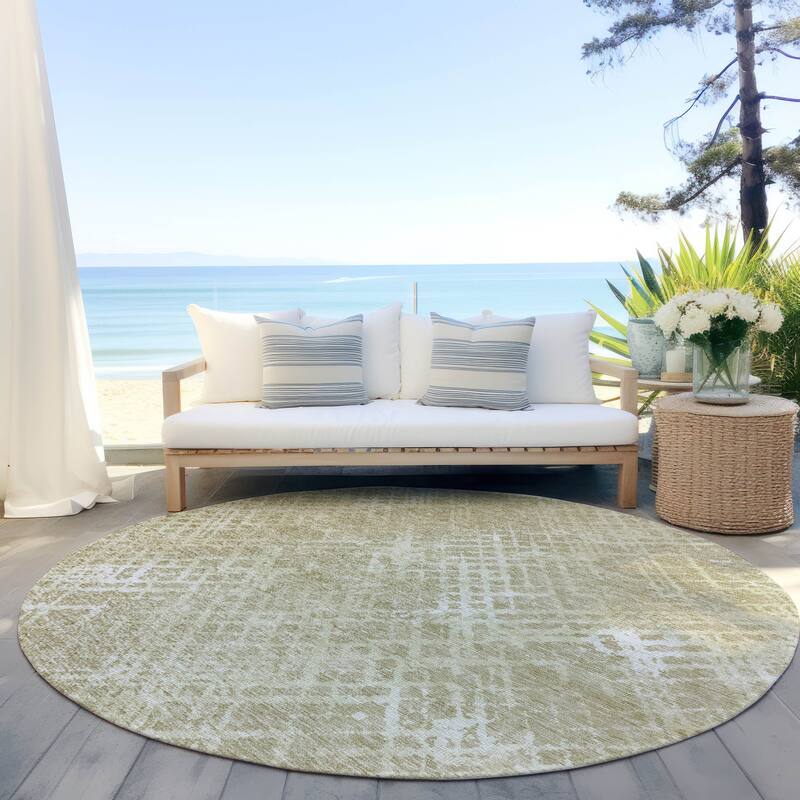 Machine Washable Indoor/ Outdoor Chantille Vintage Trellis Rug - Beige - 8' x 8'