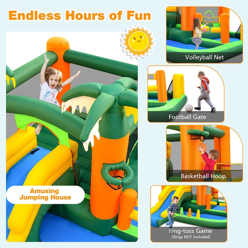 Gymax Tropical Inflatable Bounce Castle 8-in-1 Giant Jumping House w/