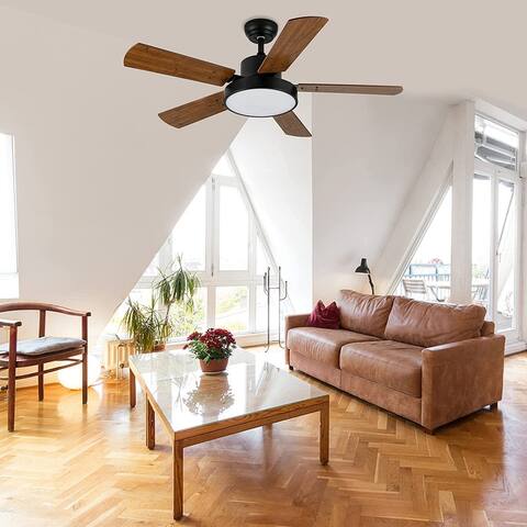 44-inch Brown Ceiling Fan with LED Light and Remote Control, 6-Speed Modes, 2 Rotating Modes , Timer