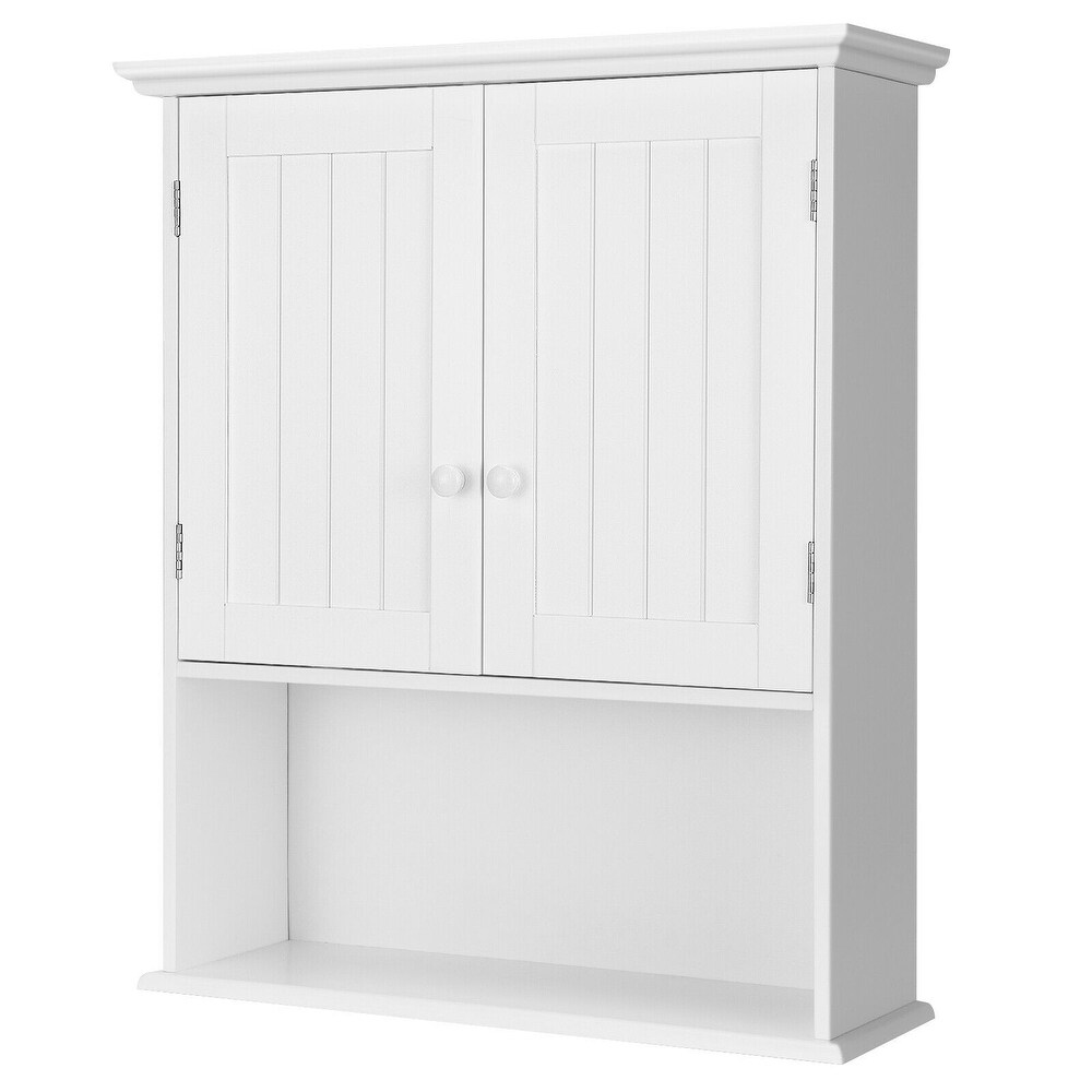 GLACER 2-Door Bathroom Medicine Cabinet, Hanging Storage Cabinet with Open Shelf, Kitchen Laundry Wall Cabinet with Adjustable Shelf, 23.5 x 8 x 28