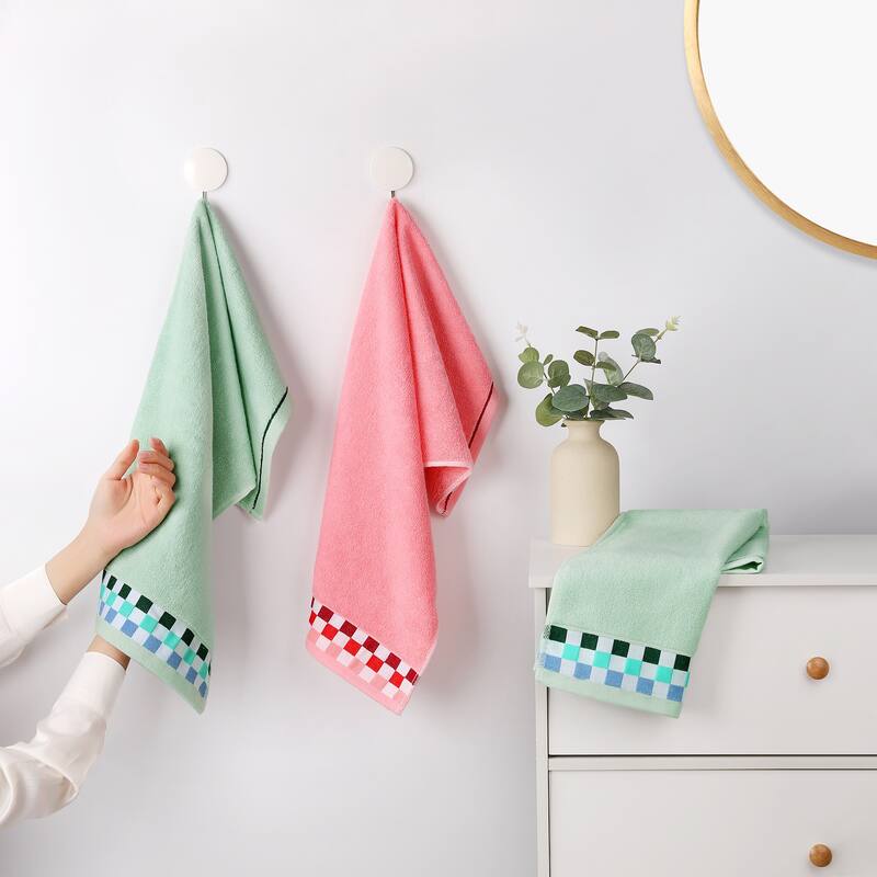 Hand Towels for Bathroom Cotton Striped Pattern Absorbent Soft Decorative Hands Face Towel - Light Green - 2 Pack