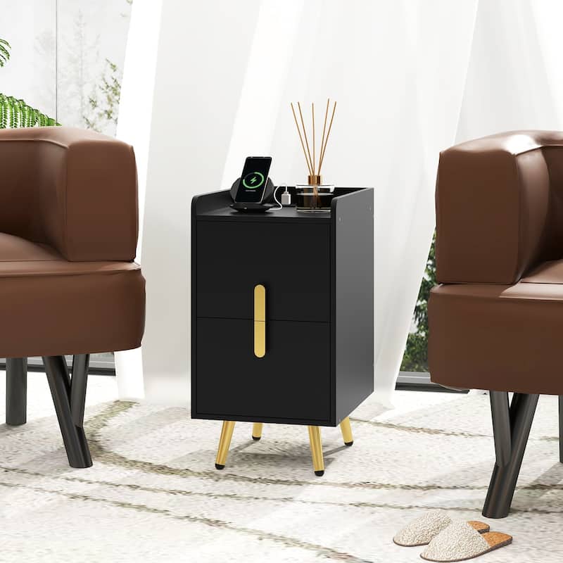 Bedside Table with Storage Drawers and USB Charging Station
