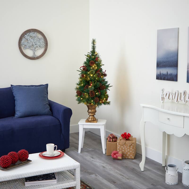 4' Pine, Pinecone and Berries Artificial Christmas Tree in Decorative Urn