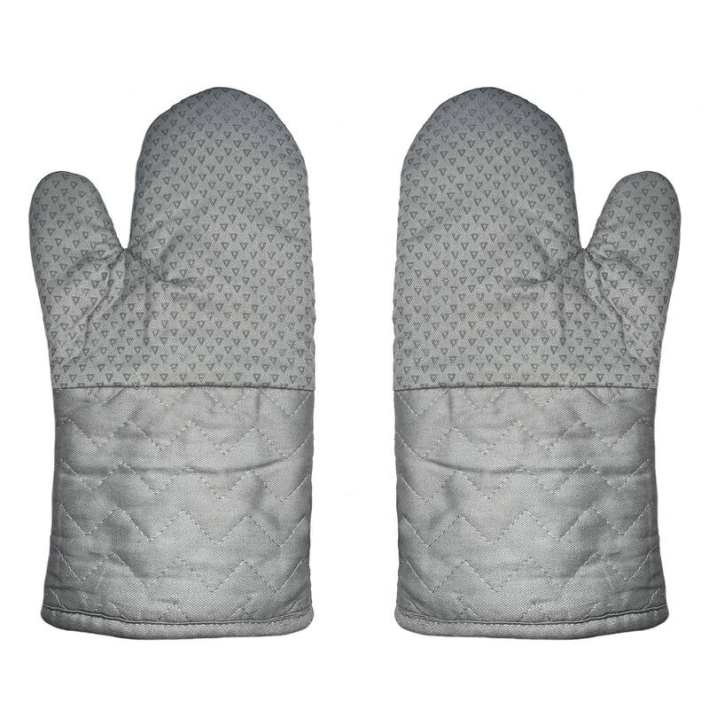Grey Heat Resistant Thick Soft Quilted Lining Kitchen Oven Glove Mitts With Silicone Treatment - 1 Pair