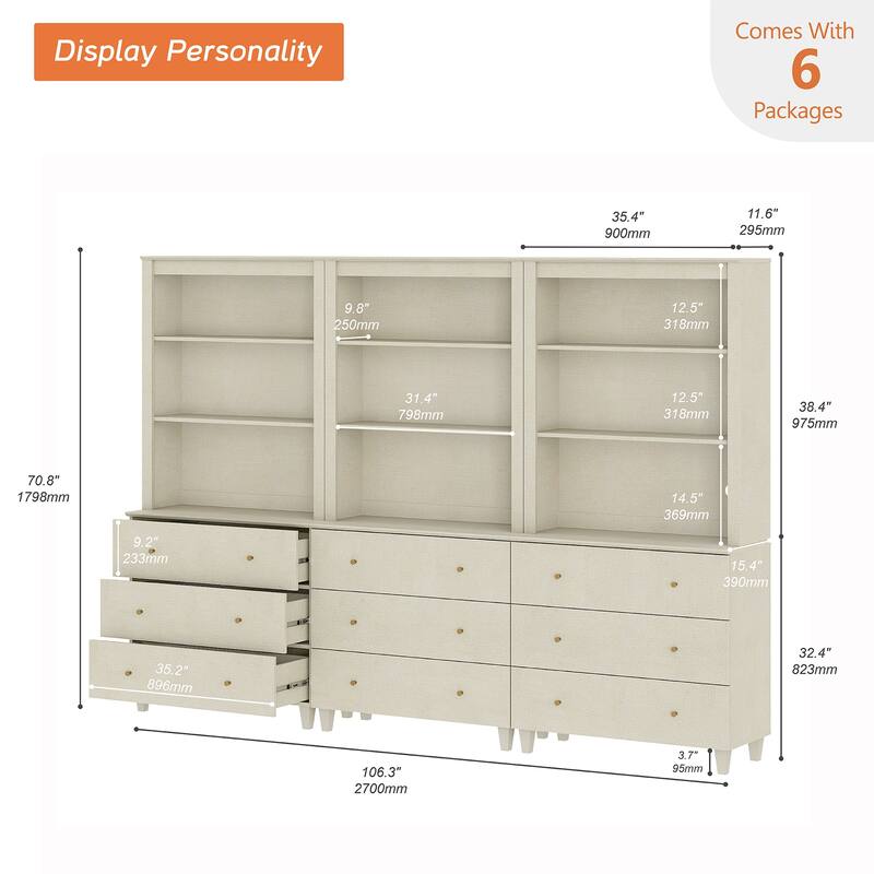 Modern 71" Tall Pantry Cabinet with Drawers & Adjustable Shelf for Kitchen