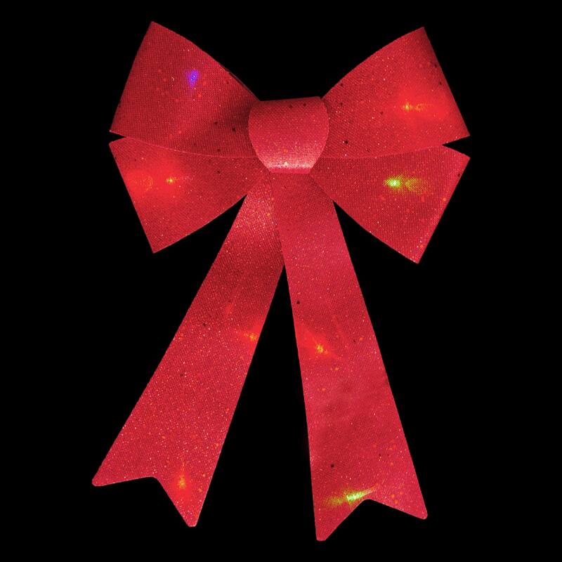 16" LED Lighted Glitter Burlap Bow Christmas Decoration with Color Changing Lights