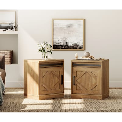 WAMPAT Farmhouse Nightstand with Drawer and Cabinet for Bed Room