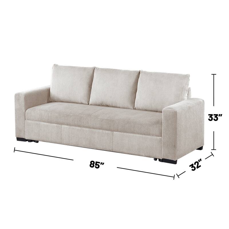 Corduroy Upholstered Convertible Sofa with Cushion Back