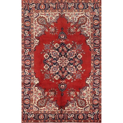 Red Heriz Persian Antique Area Rug Hand-Knotted Wool Carpet - 7'5" x 10'8"