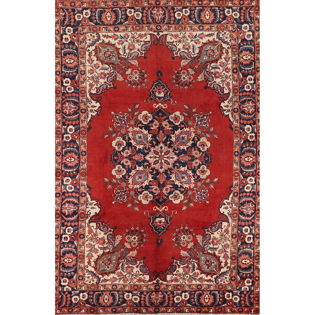 Red Heriz Persian Antique Area Rug Hand-Knotted Wool Carpet - 7'5" x 10'8"