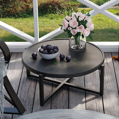 COSIEST Outdoor Round Coffee Table with Metal Frame