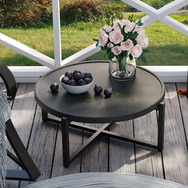 COSIEST Outdoor Round Lightweight Concrete Coffee Table Side Table