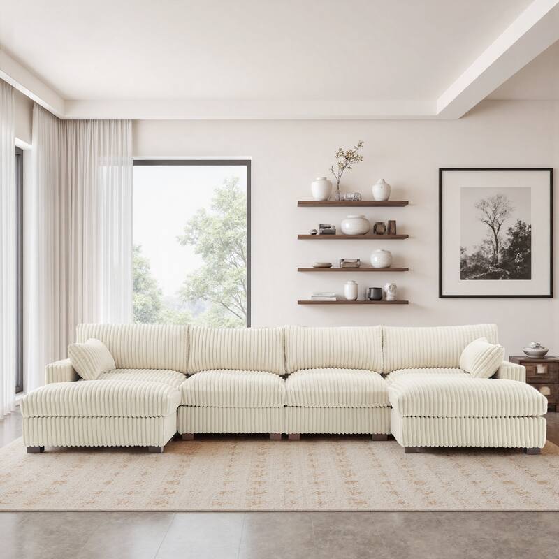 Modren Plush Oversized Modular Sectional Sofa Set with Chaise&Ottoman.