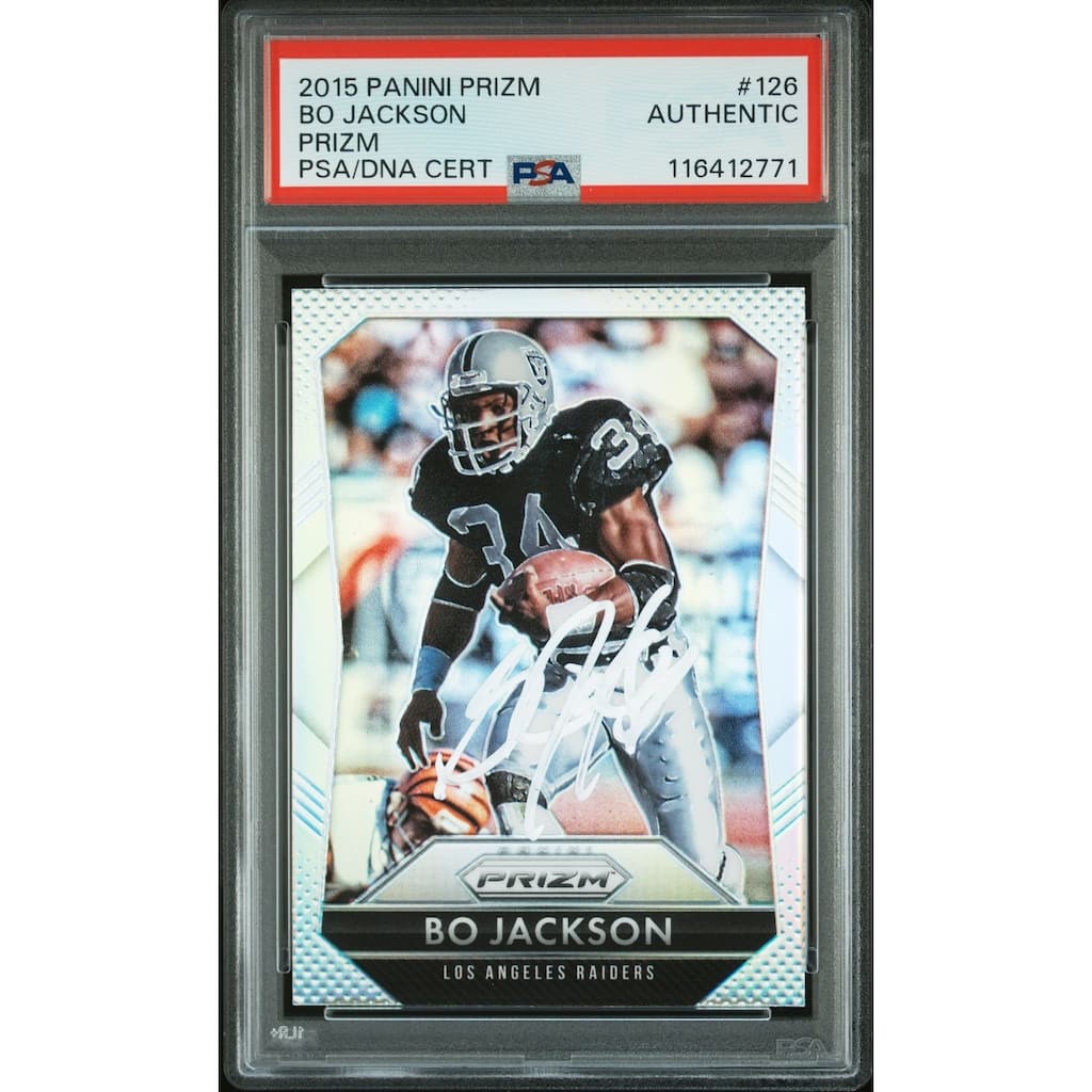 Bo Jackson 2015 Panini Prizm Silver Signed Football Card #126 Auto PSA Authentic - 8' x 11'