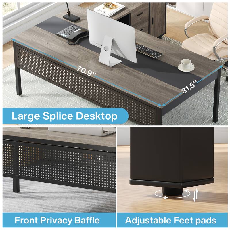 Modern Executive Desk, 70.8'' Computer Desk with 47 inch Lateral File ...