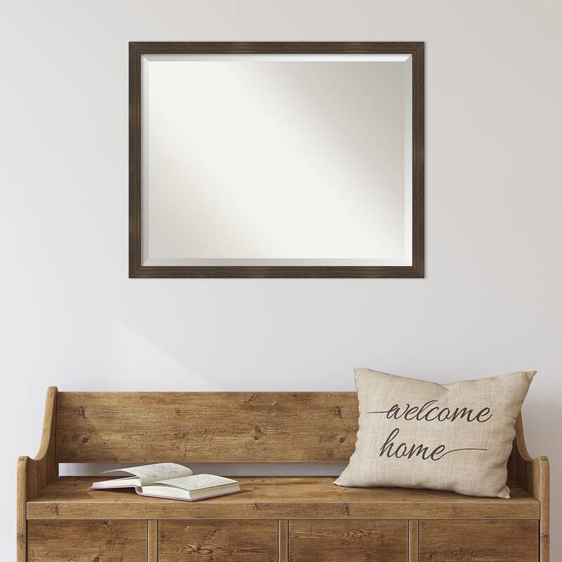 Woodgrain Stripe Beveled Wood Framed Wall Mirror
