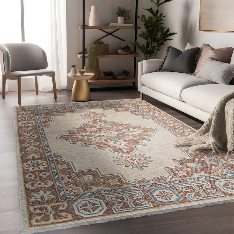 Beige Traditional Oriental Tabriz Design Area Rug, Elegant Handcrafted Texture for Modern Home Interiors - L