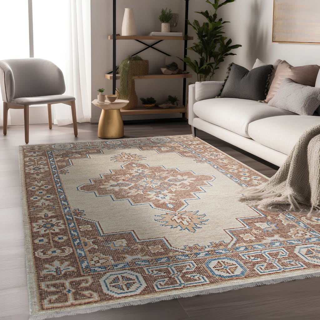 Beige Traditional Oriental Tabriz Design Area Rug, Elegant Handcrafted Texture for Modern Home Interiors - L