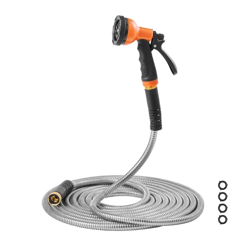25ft Stainless Steel Hose for Garden and Car Wash Heavy-Duty Metal Hose with Adjustable Nozzle
