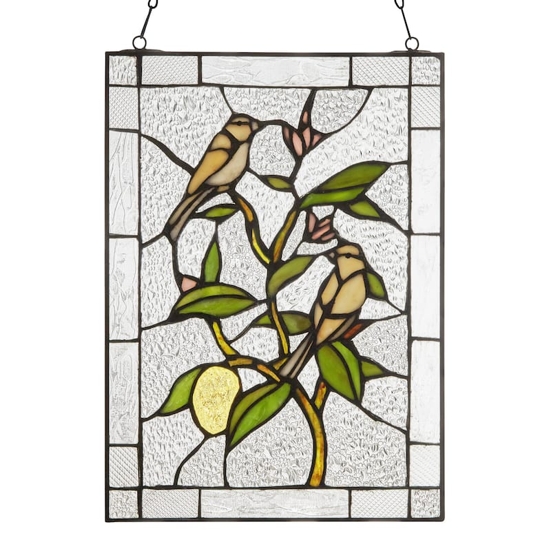 River of Goods 14-Inch Birds in a Lemon Tree Stained Glass Window Panel - 10" x 0.25" x 14" - Yellow