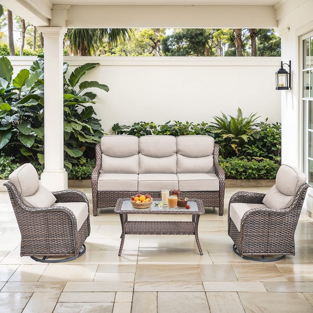 Gymojoy 4-Piece Patio Furniture Set with Swivel Glider Chairs, 6-Inch Ultra-Plush Cushions & Water-Resistant Olefin Fabric