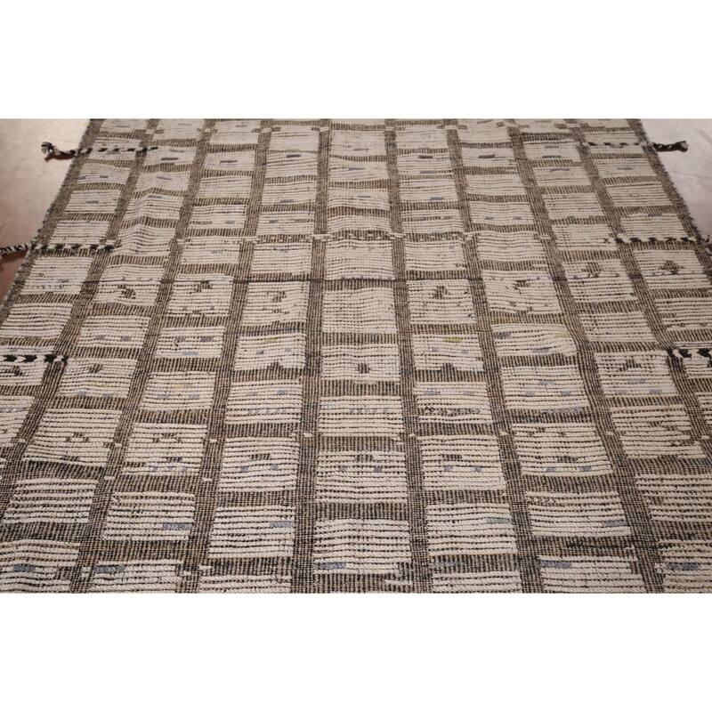 All-Over Striped Moroccan Area Rug Handmade Wool Carpet - 6'1"x 10'0"