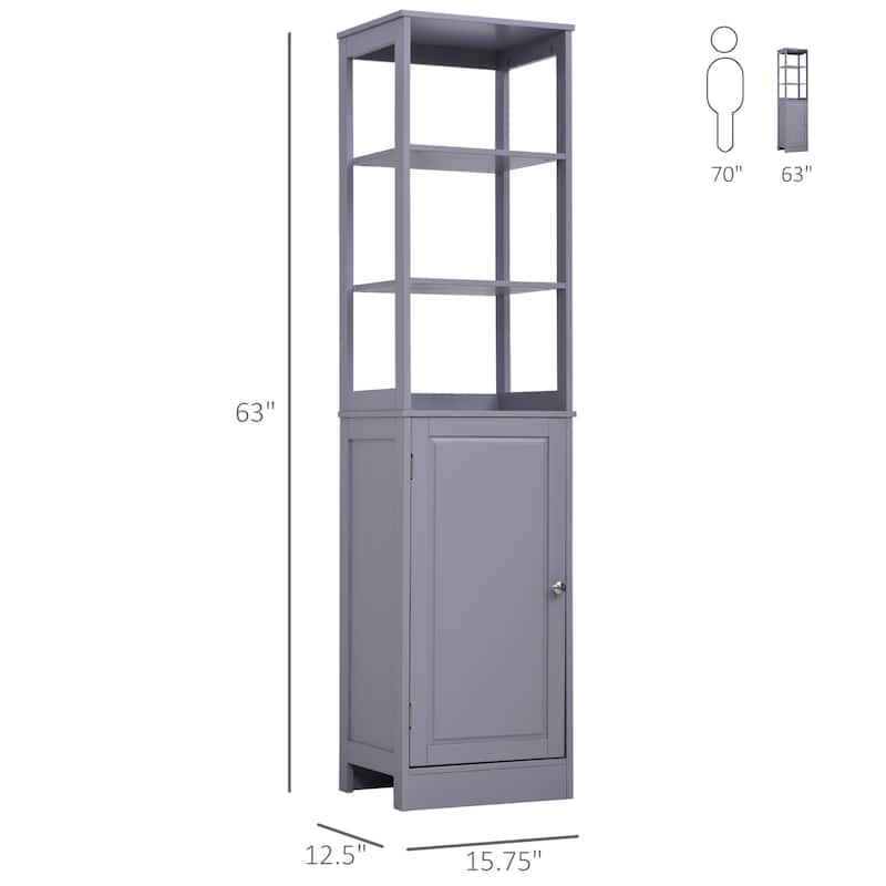 kleankin Freestanding Bathroom Tall Storage Cabinet Organizer Tower with Open Shelves & Compact Design