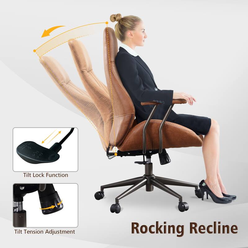 OVIOS Suede Fabric Ergonomic Office Chair High Back Lumbar Support