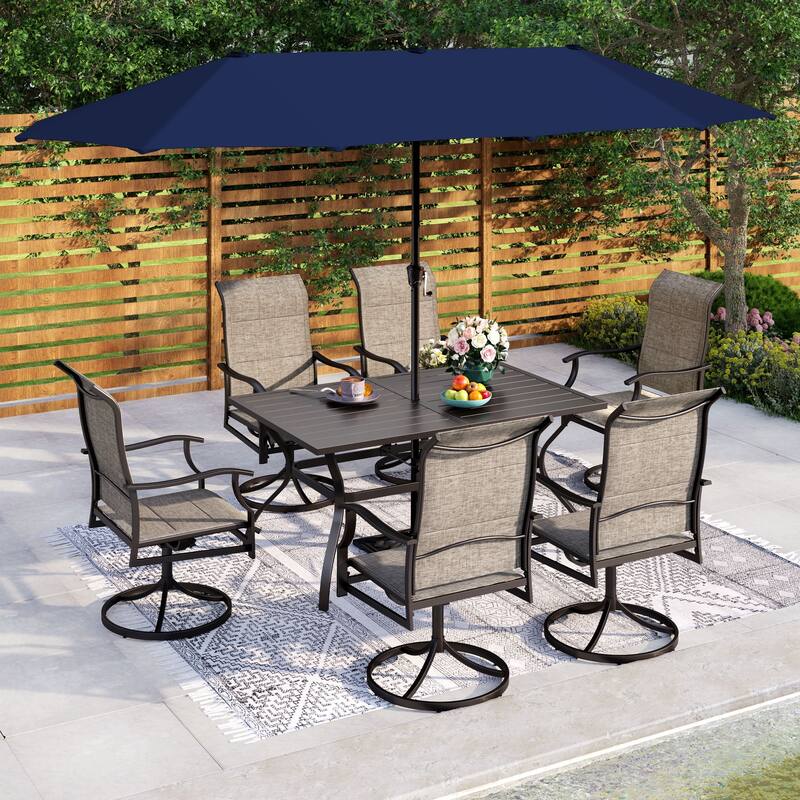 MAISON ARTS 7 Pieces Outdoor Patio Dining Set with Umbrella-hole Table and Textilene Dining Chairs